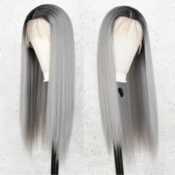 22” GREY OMBRE STRAIGHT LACE FRONT WIG NEW